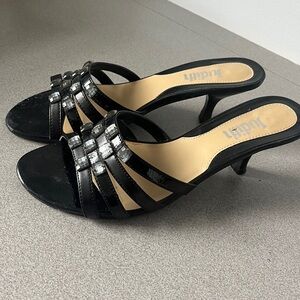 Women's Black Slide Sandals Kitten Heels Strappy Sz 6.5 Summer Casual by Judith